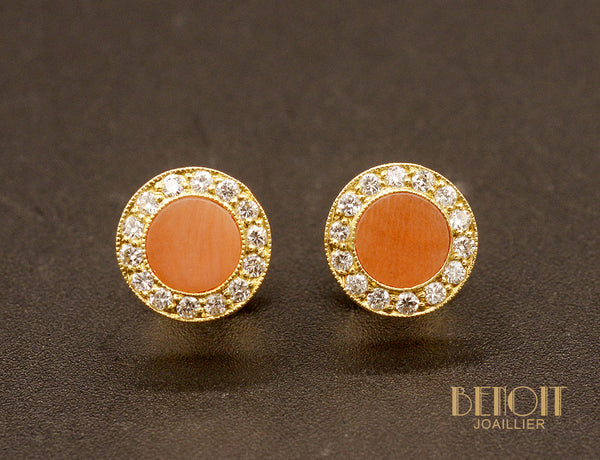 Puces d'Oreilles Corail et Diamants