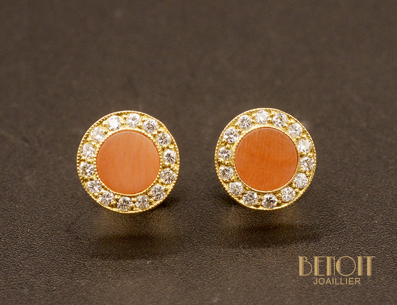Puces d'Oreilles Corail et Diamants