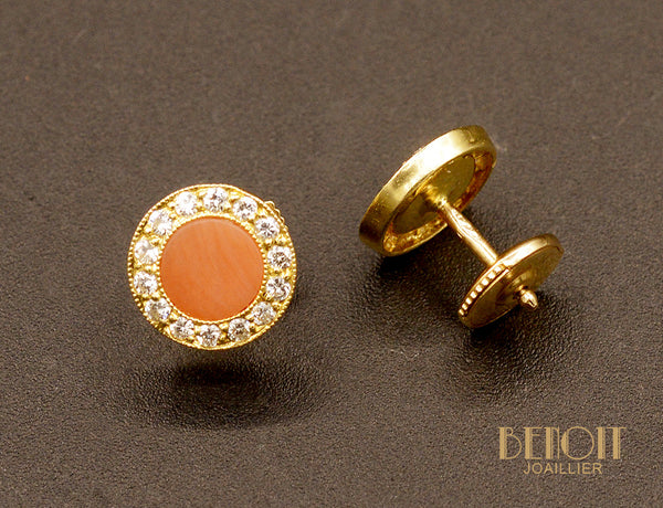 Puces d'Oreilles Corail et Diamants
