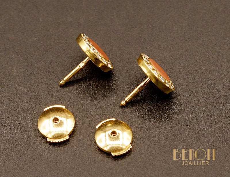 Puces d'Oreilles Corail et Diamants