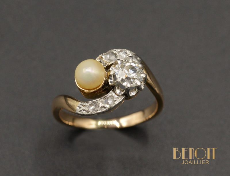 Bague Toi et Moi Perle et Diamant