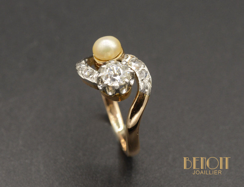 Bague Toi et Moi Perle et Diamant