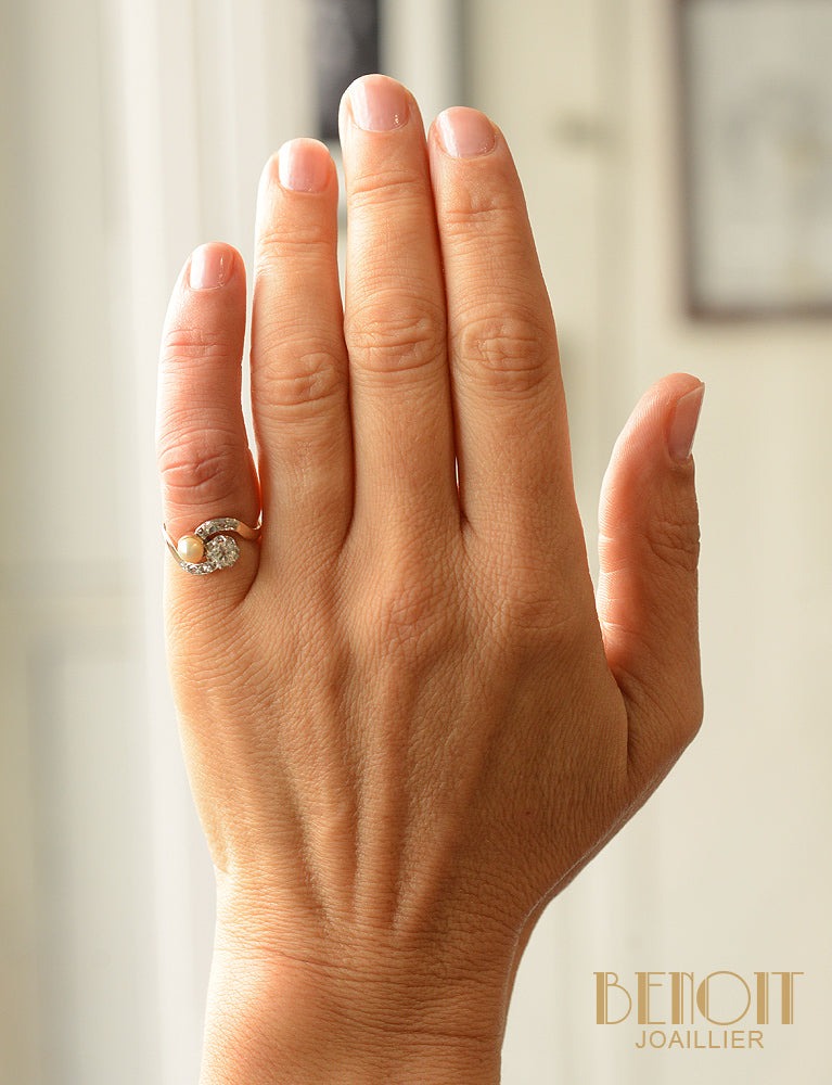 Bague Toi et Moi Perle et Diamant