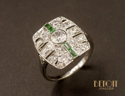 Bague Art Déco Diamants et Emeraudes