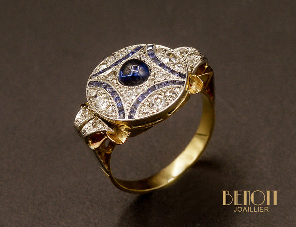 Bague Art Déco Saphir Cabochon