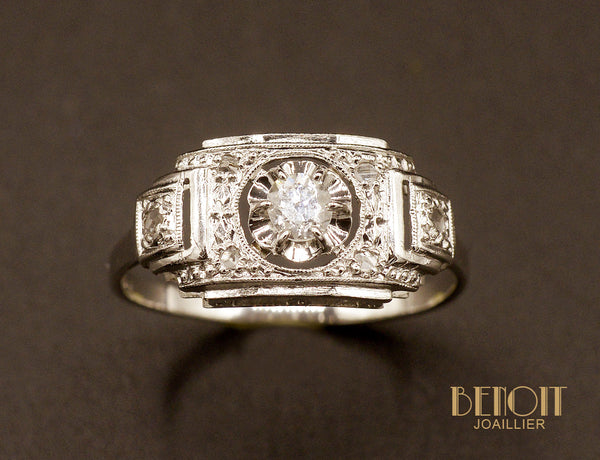 Bague Art Déco Or Blanc et Diamants