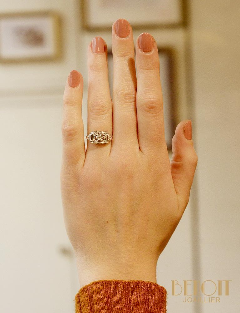 Bague Art Déco Or Blanc et Diamants