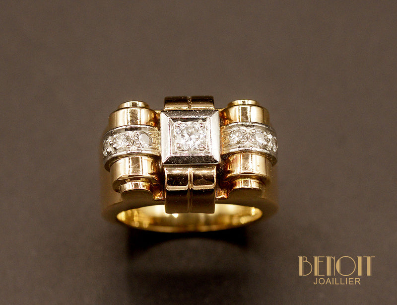 Bague Tank Or Rose et Diamants