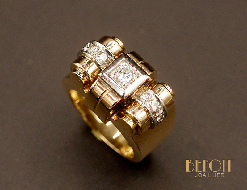 Bague Tank Or Rose et Diamants