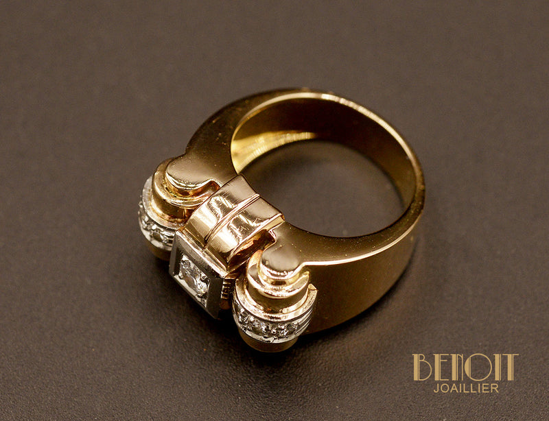 Bague Tank Or Rose et Diamants