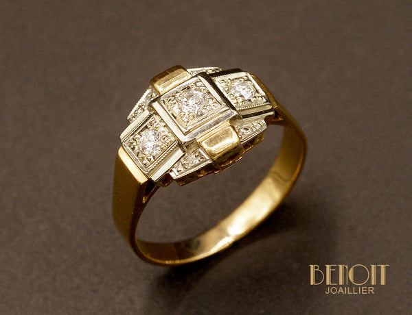 Bague Art Déco Or Rose et Diamants
