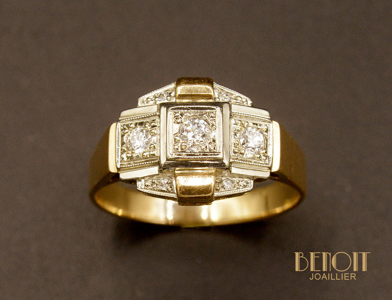 Bague Art Déco Or Rose et Diamants