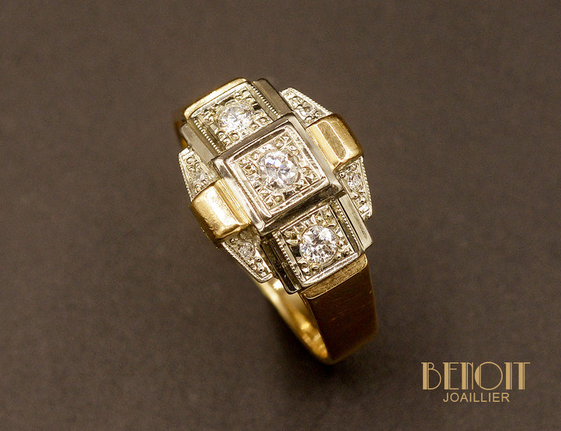 Bague Art Déco Or Rose et Diamants