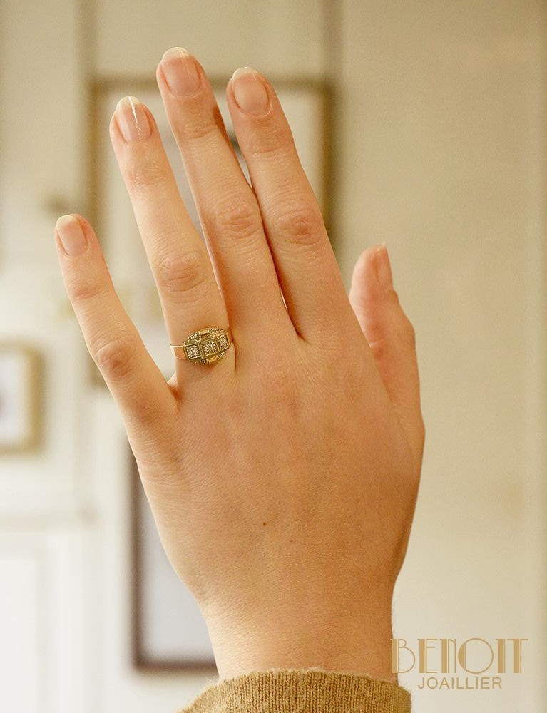 Bague Art Déco Or Rose et Diamants