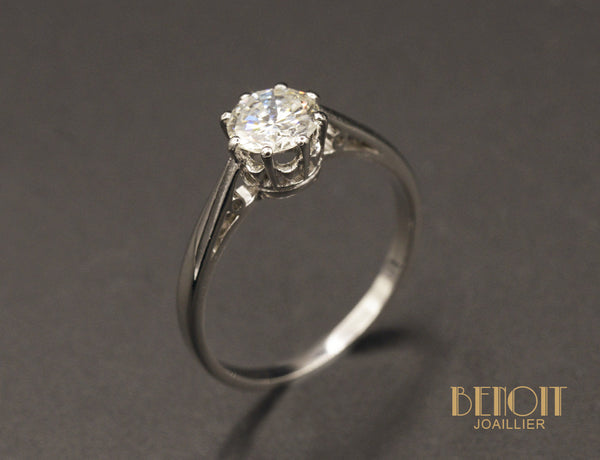 Solitaire Art Déco Or Blanc Diamant 0,70ct