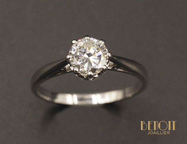 Solitaire Art Déco Or Blanc Diamant 0,70ct