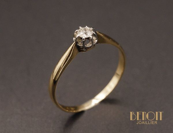 Solitaire Ancien or jaune et Diamant