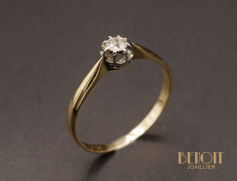 Solitaire Ancien or jaune et Diamant