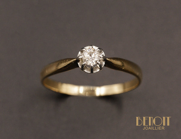 Solitaire Ancien or jaune et Diamant