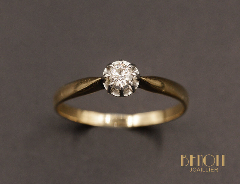 Solitaire Ancien or jaune et Diamant