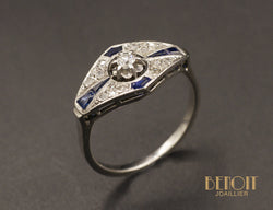Bague Art Déco Diamants et Saphirs
