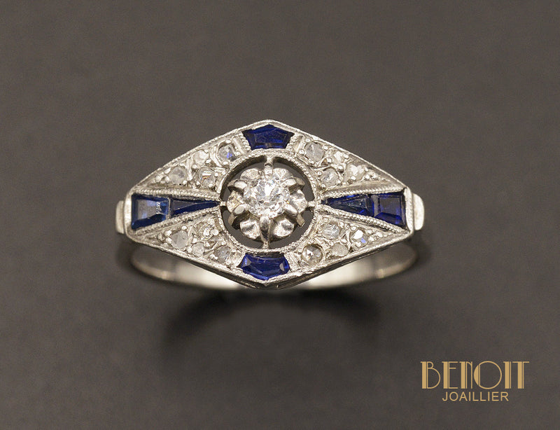 Bague Art Déco Diamants et Saphirs
