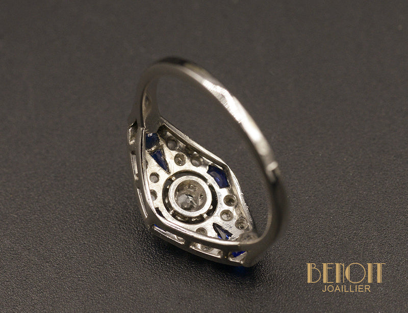Bague Art Déco Diamants et Saphirs