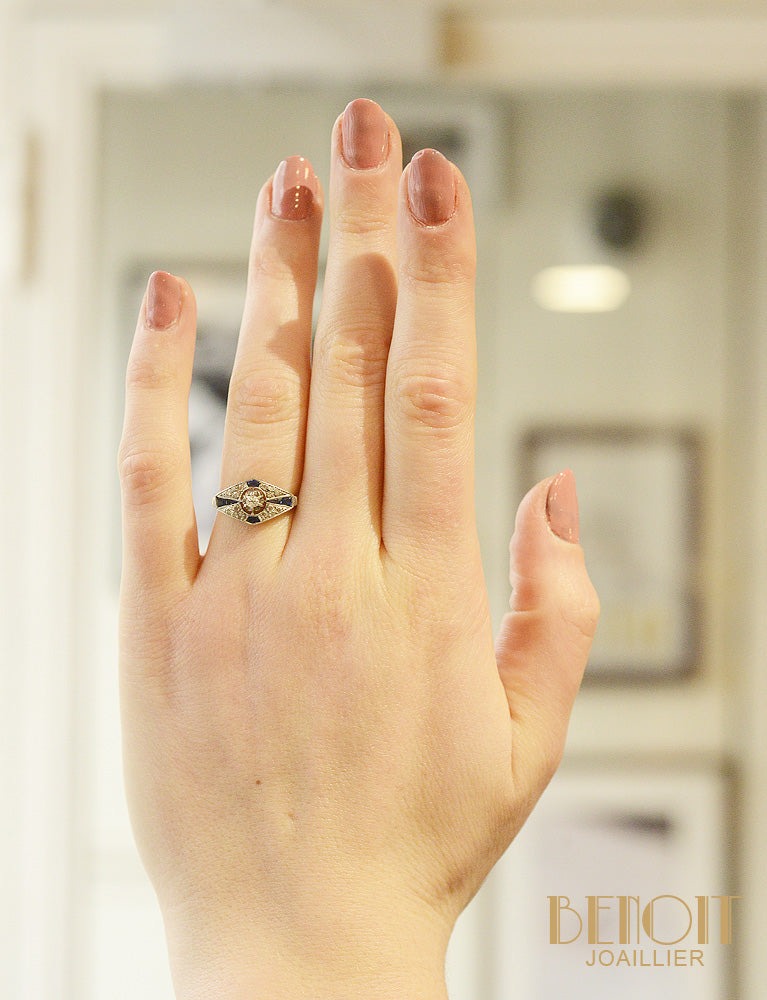 Bague Art Déco Diamants et Saphirs