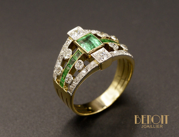 Bague Bandeau Émeraudes et Diamants