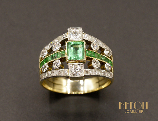 Bague Bandeau Émeraudes et Diamants