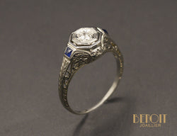 Bague Art Déco Diamant et Saphirs