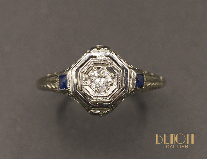 Bague Art Déco Diamant et Saphirs