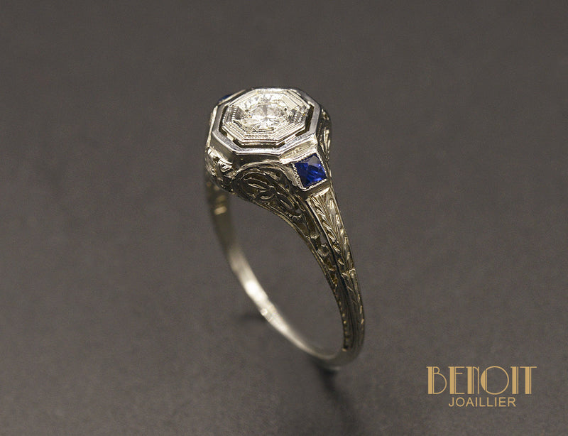 Bague Art Déco Diamant et Saphirs