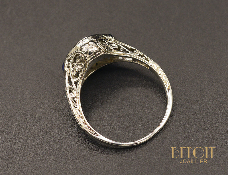Bague Art Déco Diamant et Saphirs