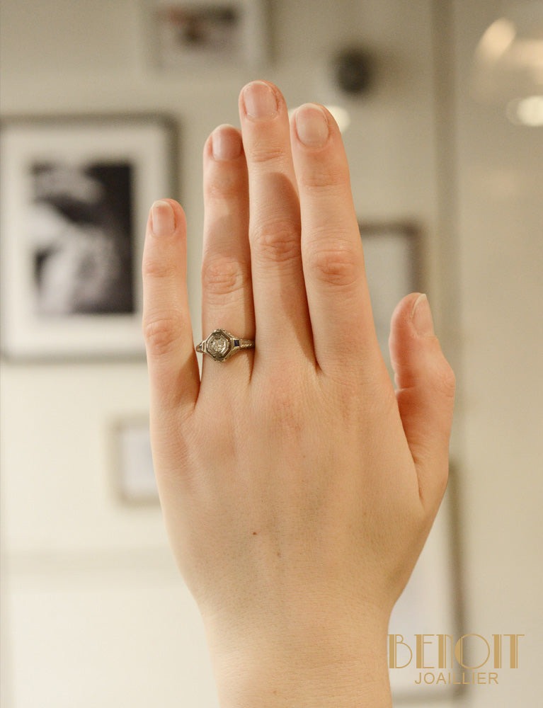 Bague Art Déco Diamant et Saphirs
