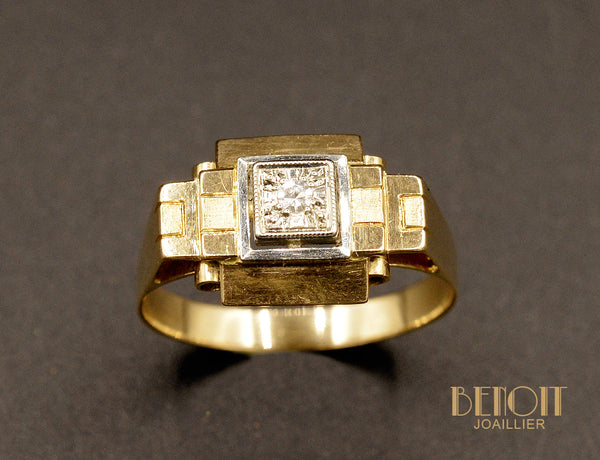 Bague Art Déco Diamant et Or rose
