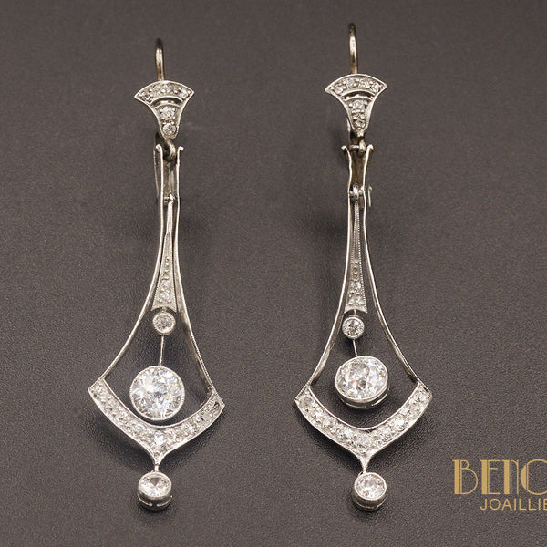 Boucles D'oreilles Mariage Art Déco – Diamants Simulés 2ct, Argent 925, Clip, Vintage