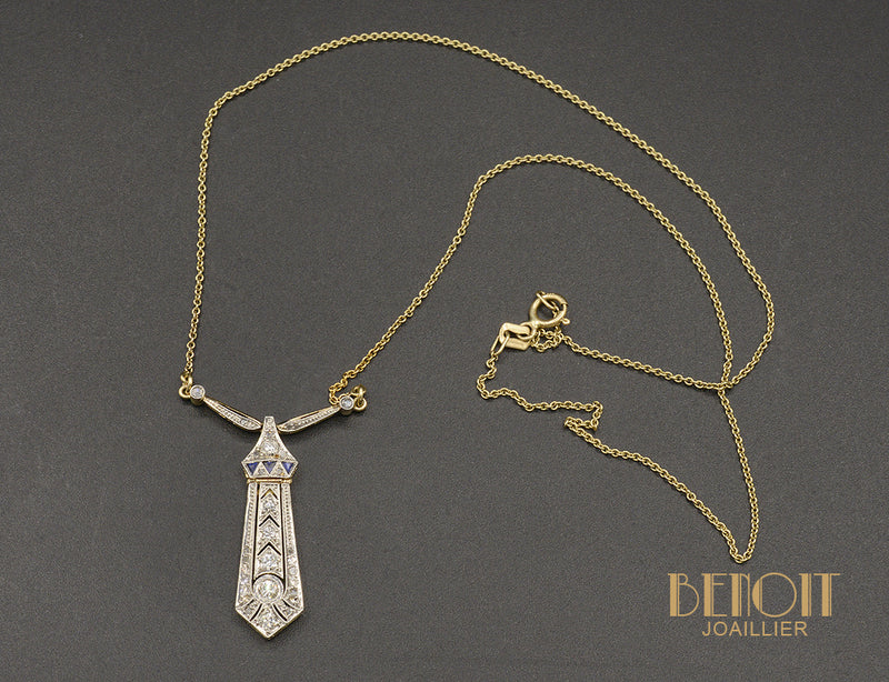 Pendentif Art Déco Diamants et Saphirs
