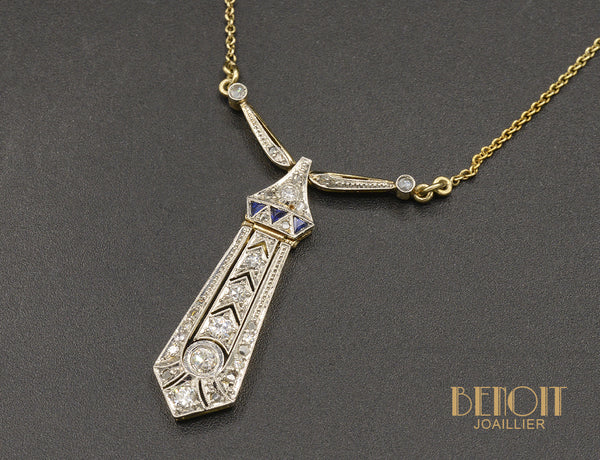 Pendentif Art Déco Diamants et Saphirs