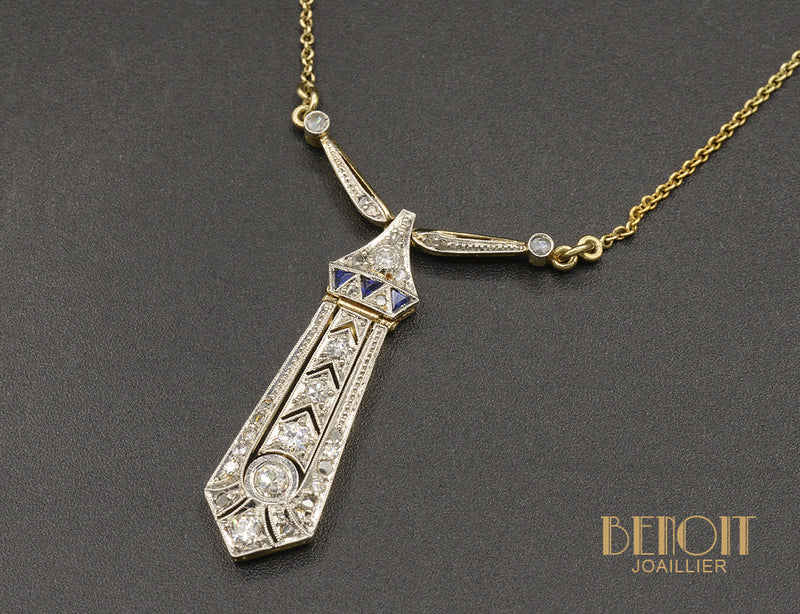 Pendentif Art Déco Diamants et Saphirs