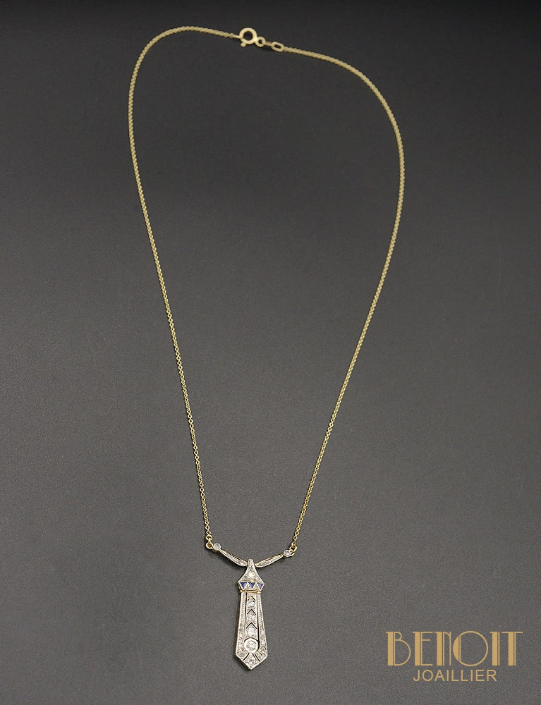 Pendentif Art Déco Diamants et Saphirs