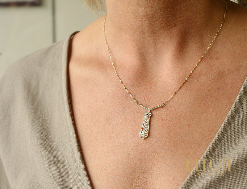 Pendentif Art Déco Diamants et Saphirs