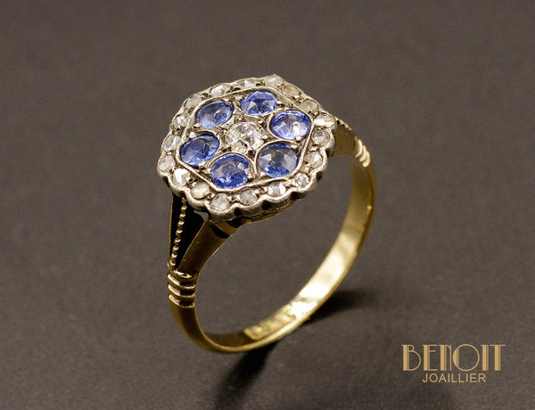 Bague Hexagonale Saphirs et Diamants