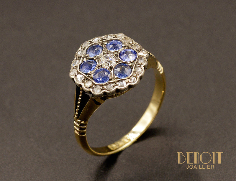 Bague Hexagonale Saphirs et Diamants