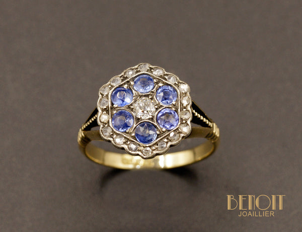 Bague Hexagonale Saphirs et Diamants