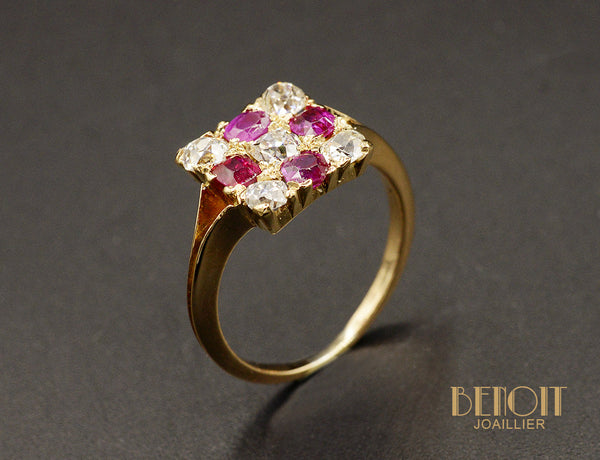 Bague Damier Diamants et Rubis