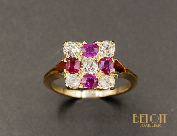 Bague Damier Diamants et Rubis