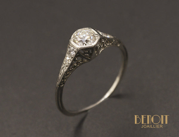 Solitaire Art Déco Platine et Diamant