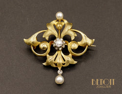 Broche Art Nouveau Perles fines et Diamants