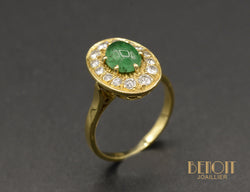 Bague Emeraude Cabochon et Diamants